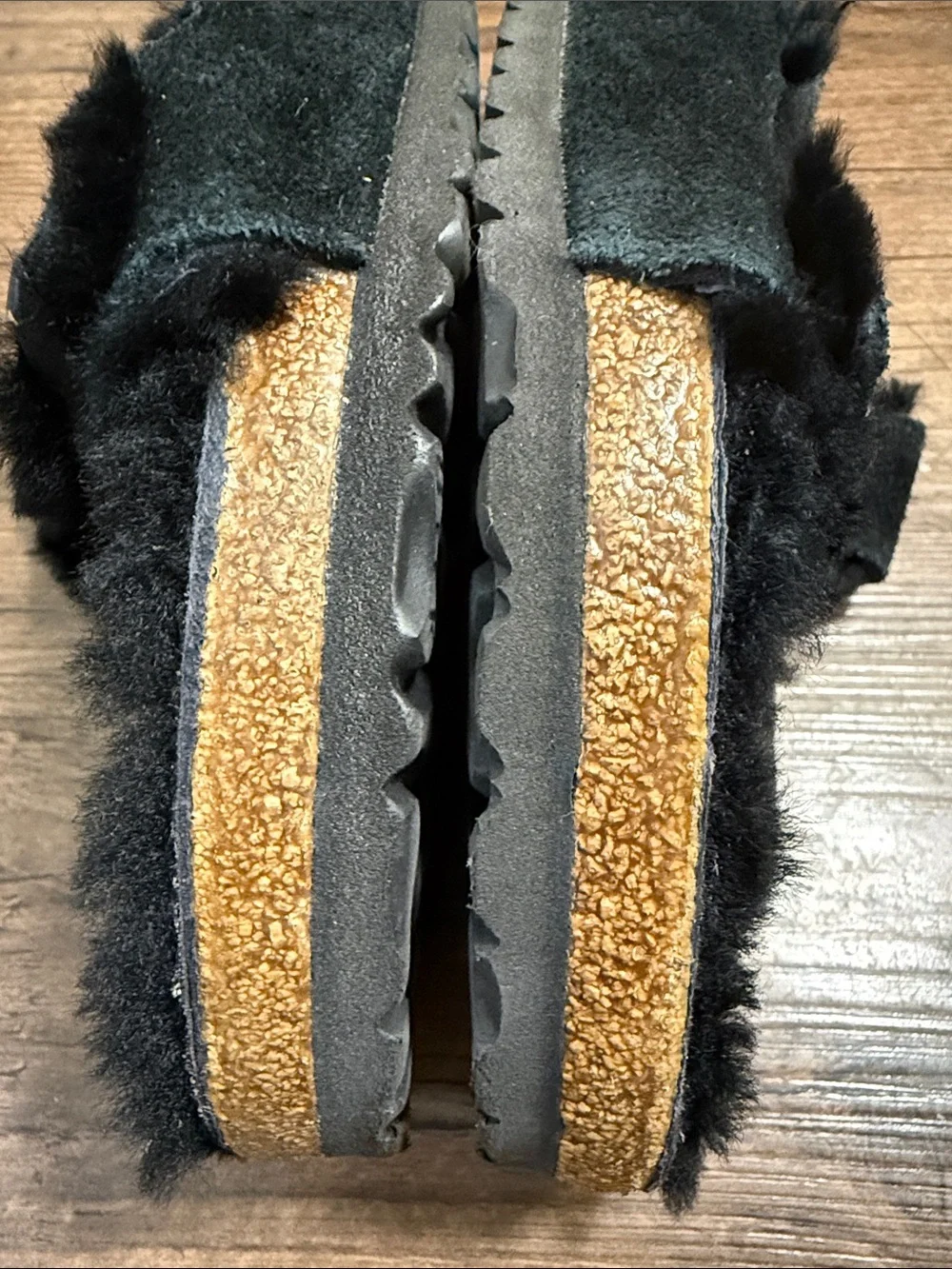 Birkenstock Black Faux-Shearling Slide with Branded Strap